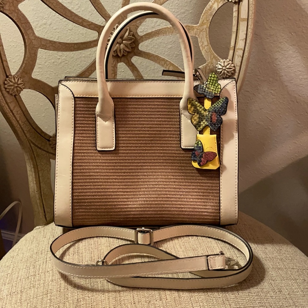 Purse Handbag Natural Ivory Tan Butterflies Summer
